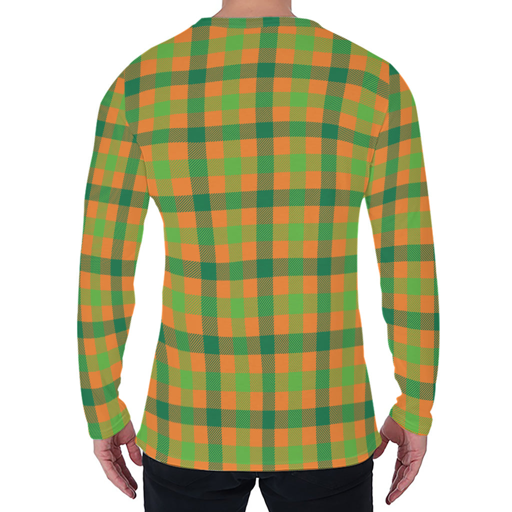 Shamrock Plaid Saint Patrick's Day Print Men's Long Sleeve T-Shirt