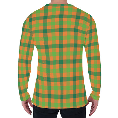 Shamrock Plaid Saint Patrick's Day Print Men's Long Sleeve T-Shirt