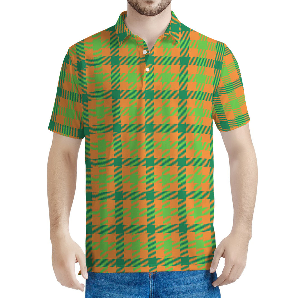 Shamrock Plaid Saint Patrick's Day Print Men's Polo Shirt