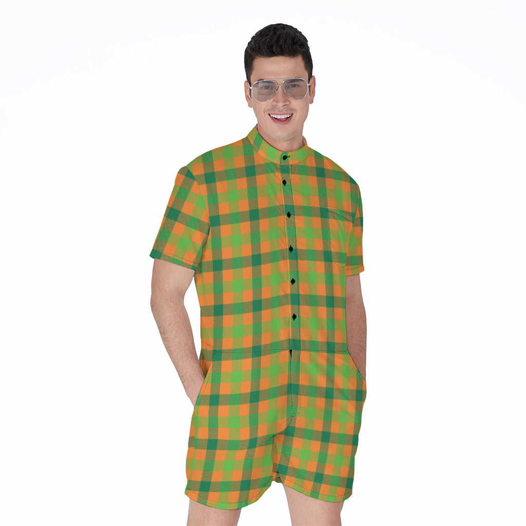 Shamrock Plaid Saint Patrick's Day Print Men's Rompers