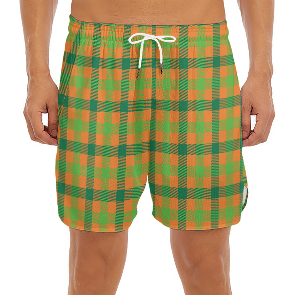 Shamrock Plaid Saint Patrick's Day Print Men's Split Running Shorts