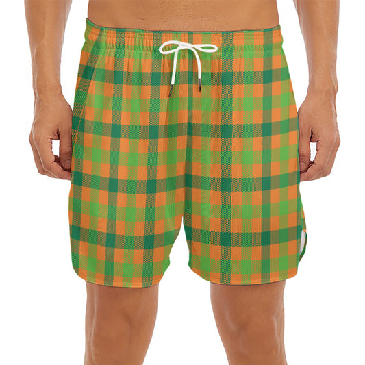 Shamrock Plaid Saint Patrick's Day Print Men's Split Running Shorts