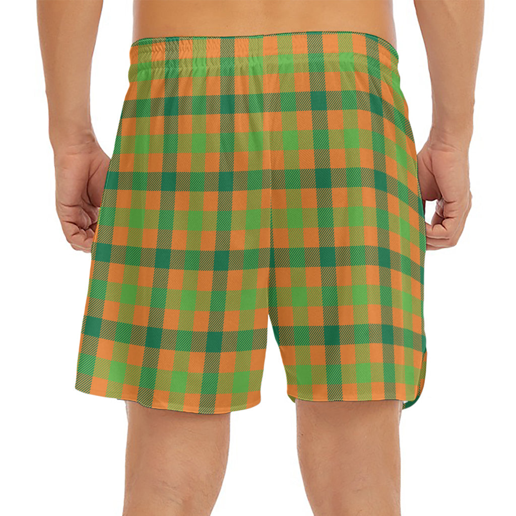 Shamrock Plaid Saint Patrick's Day Print Men's Split Running Shorts