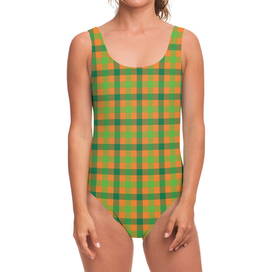 Shamrock Plaid Saint Patrick's Day Print One Piece Swimsuit