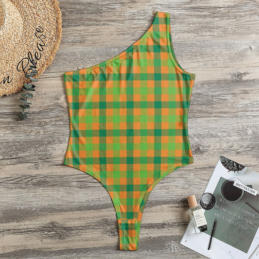 Shamrock Plaid Saint Patrick's Day Print One Shoulder Bodysuit