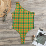 Shamrock Plaid Saint Patrick's Day Print One Shoulder Bodysuit