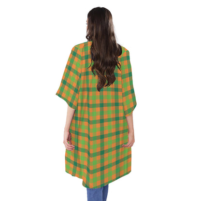 Shamrock Plaid Saint Patrick's Day Print Open Front Beach Cover Up
