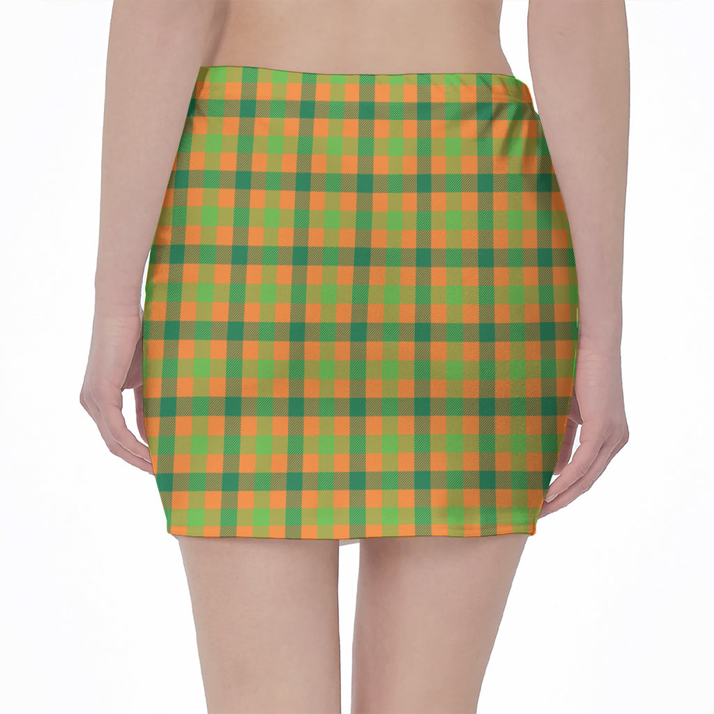 Shamrock Plaid Saint Patrick's Day Print Pencil Mini Skirt