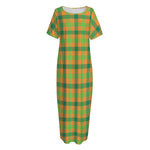 Shamrock Plaid Saint Patrick's Day Print Short Sleeve Long Nightdress