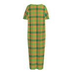 Shamrock Plaid Saint Patrick's Day Print Short Sleeve Long Nightdress