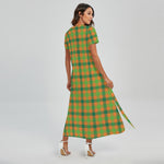 Shamrock Plaid Saint Patrick's Day Print Short Sleeve Maxi Dress