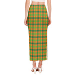 Shamrock Plaid Saint Patrick's Day Print Side Slit Maxi Skirt