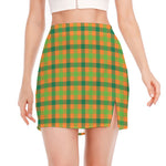 Shamrock Plaid Saint Patrick's Day Print Side Slit Mini Skirt