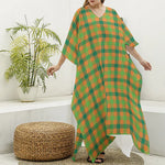 Shamrock Plaid Saint Patrick's Day Print Silk V-Neck Kaftan Dress