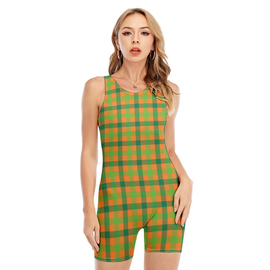 Shamrock Plaid Saint Patrick's Day Print Sleeveless One Piece Swimsuit