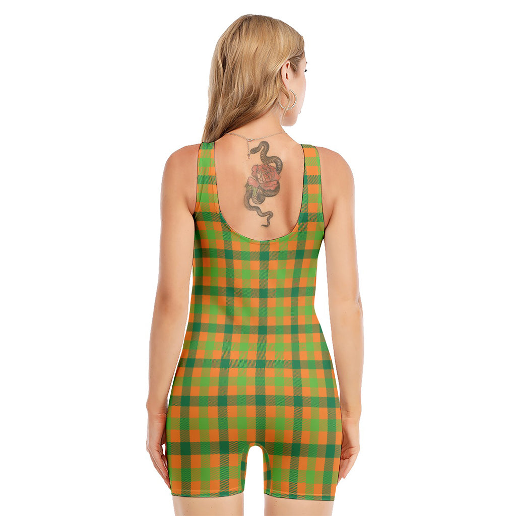 Shamrock Plaid Saint Patrick's Day Print Sleeveless One Piece Swimsuit