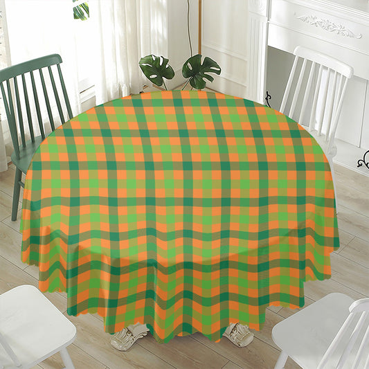 Shamrock Plaid Saint Patrick's Day Print Waterproof Round Tablecloth