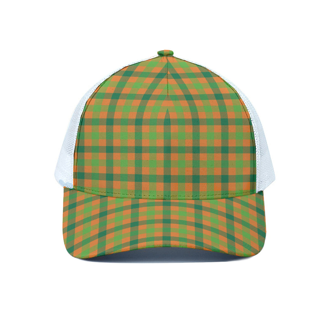 Shamrock Plaid Saint Patrick's Day Print White Mesh Trucker Cap