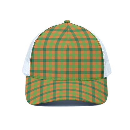 Shamrock Plaid Saint Patrick's Day Print White Mesh Trucker Cap