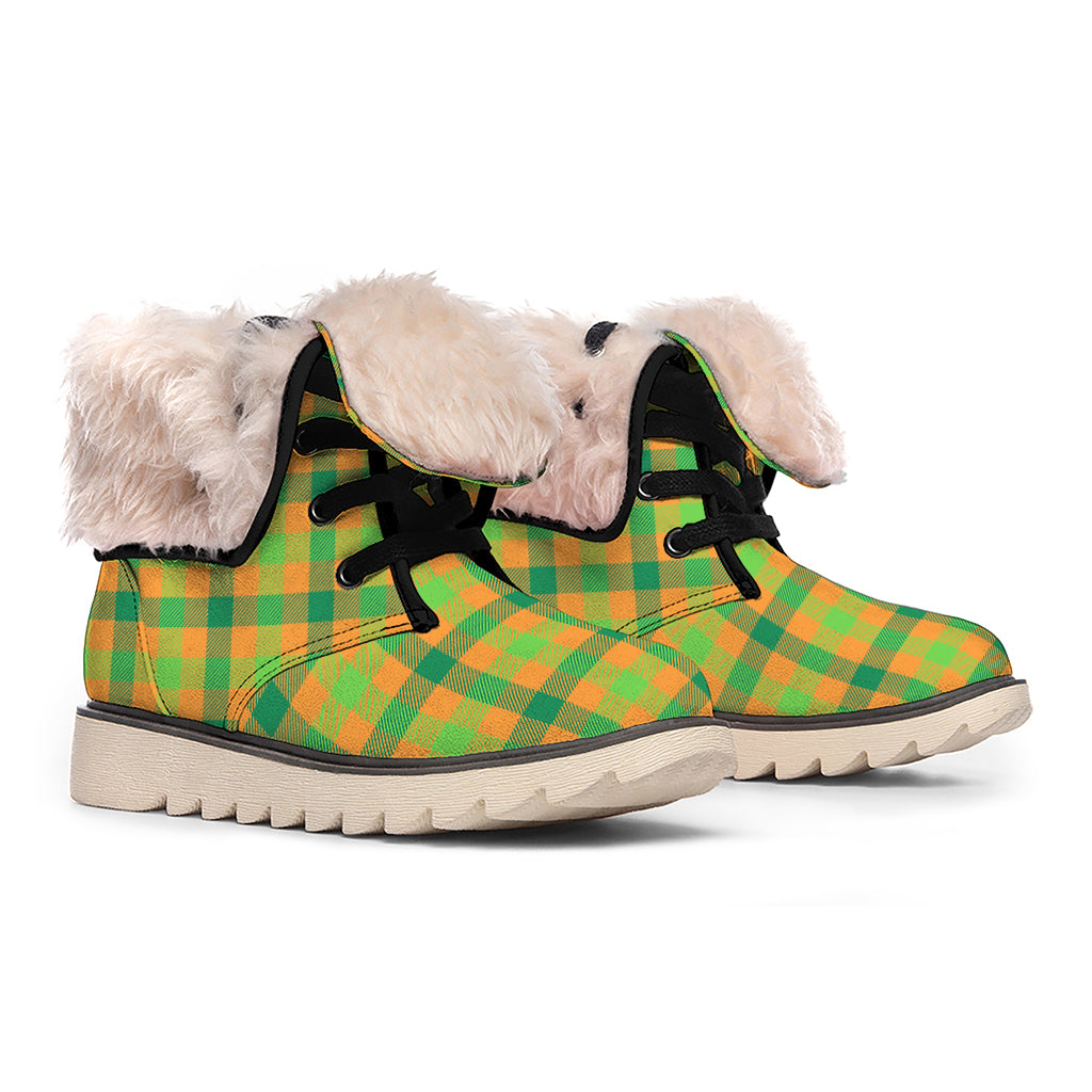 Shamrock Plaid Saint Patrick's Day Print Winter Boots