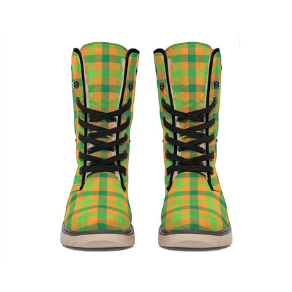 Shamrock Plaid Saint Patrick's Day Print Winter Boots