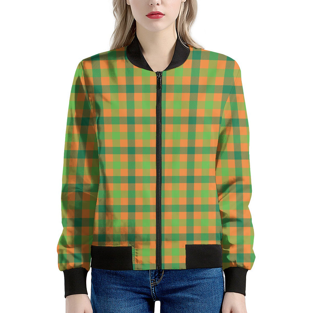 Shamrock Plaid Saint Patrick's Day Print Women's Bomber Jacket