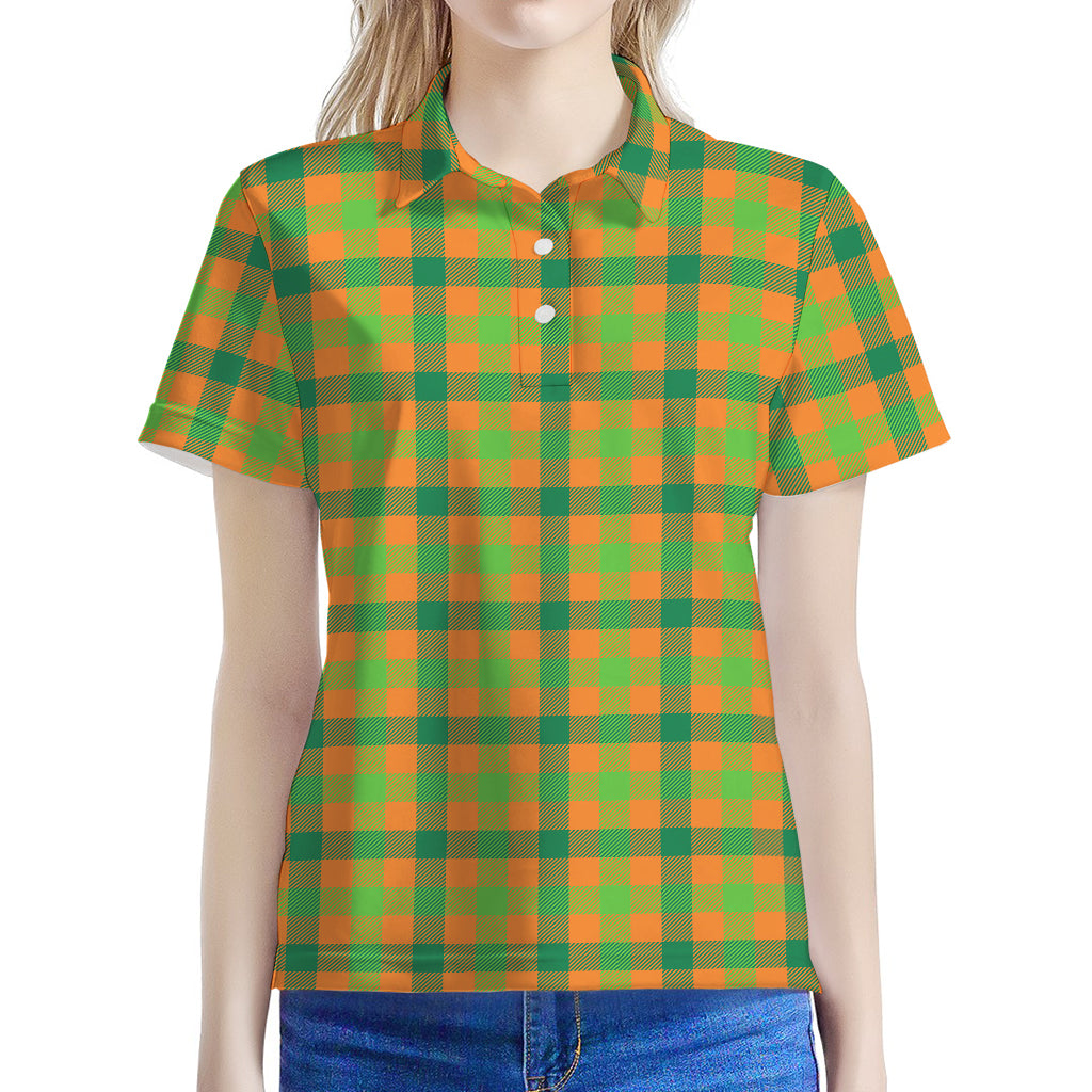 Shamrock Plaid Saint Patrick's Day Print Women's Polo Shirt