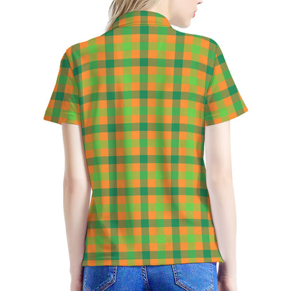 Shamrock Plaid Saint Patrick's Day Print Women's Polo Shirt