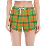 Shamrock Plaid Saint Patrick's Day Print Women's Split Running Shorts