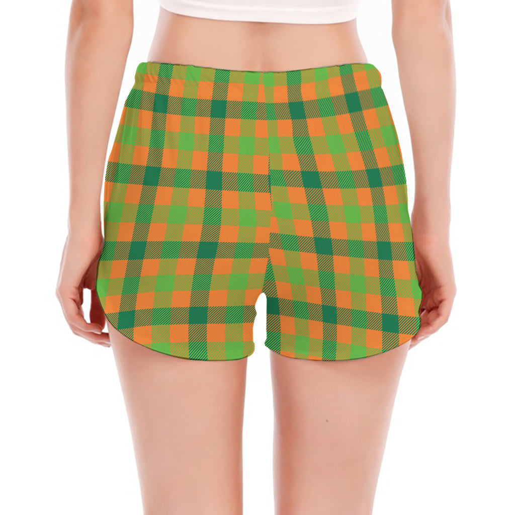 Shamrock Plaid Saint Patrick's Day Print Women's Split Running Shorts