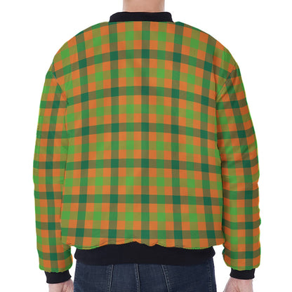 Shamrock Plaid Saint Patrick's Day Print Zip Sleeve Bomber Jacket