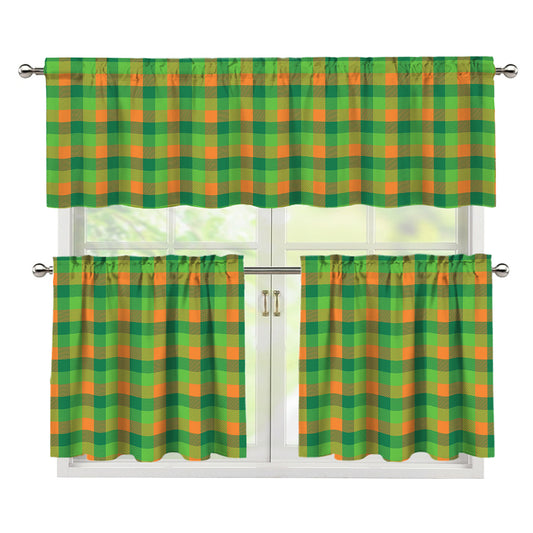 Shamrock Plaid St. Patrick's Day Print 3 Piece Kitchen Curtains