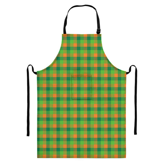 Shamrock Plaid St. Patrick's Day Print Bib Apron With Pocket