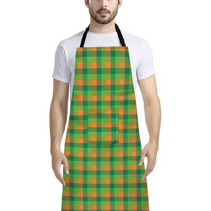 Shamrock Plaid St. Patrick's Day Print Bib Apron With Pocket