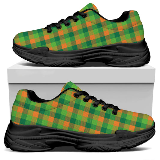 Shamrock Plaid St. Patrick's Day Print Black Chunky Shoes