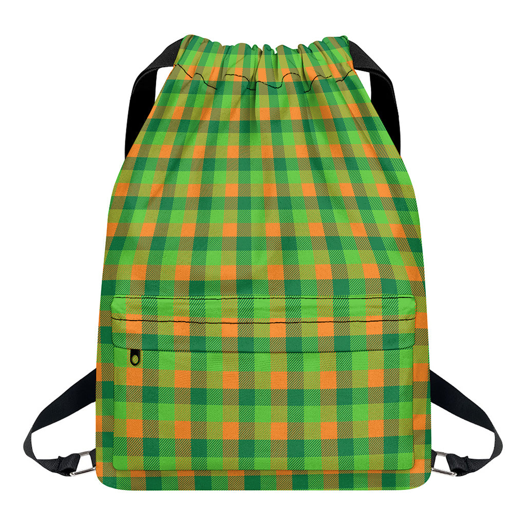 Shamrock Plaid St. Patrick's Day Print Drawstring Backpack