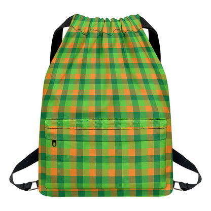 Shamrock Plaid St. Patrick's Day Print Drawstring Backpack