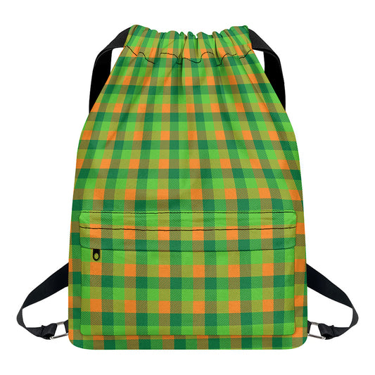 Shamrock Plaid St. Patrick's Day Print Drawstring Backpack