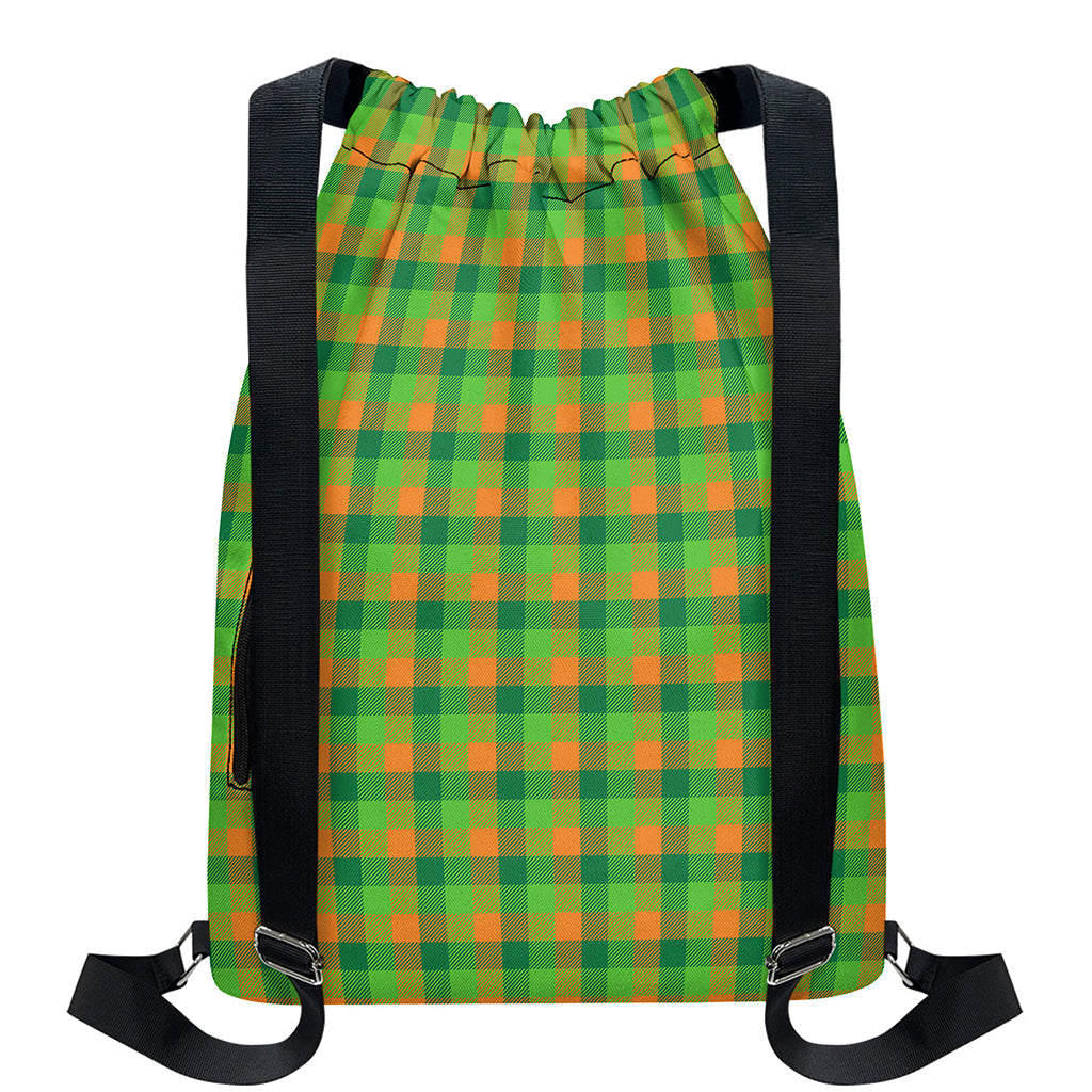 Shamrock Plaid St. Patrick's Day Print Drawstring Backpack