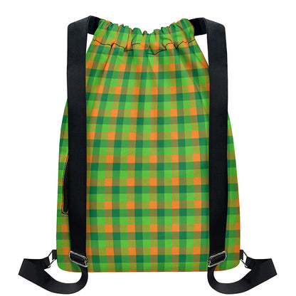 Shamrock Plaid St. Patrick's Day Print Drawstring Backpack