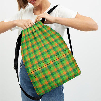 Shamrock Plaid St. Patrick's Day Print Drawstring Backpack
