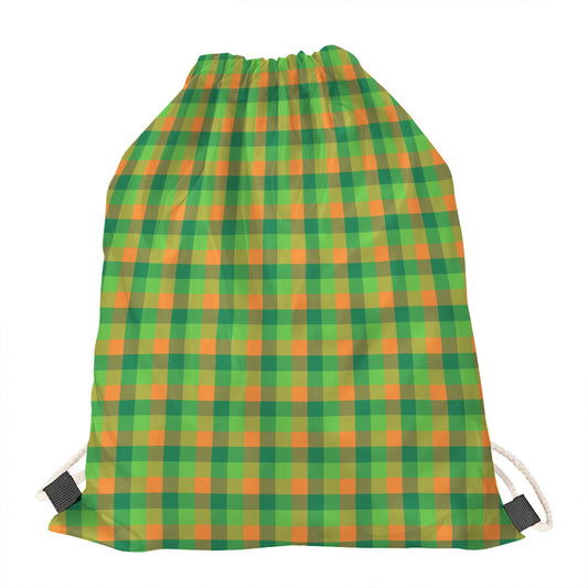 Shamrock Plaid St. Patrick's Day Print Drawstring Bag