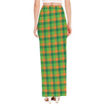 Shamrock Plaid St. Patrick's Day Print High Slit Maxi Skirt