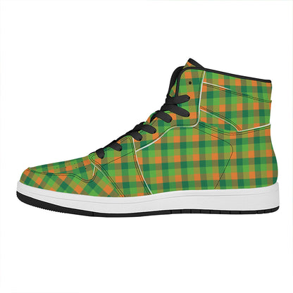 Shamrock Plaid St. Patrick's Day Print High Top Leather Sneakers