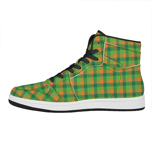 Shamrock Plaid St. Patrick's Day Print High Top Leather Sneakers