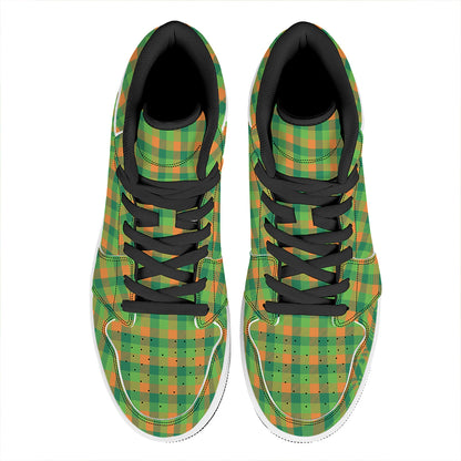 Shamrock Plaid St. Patrick's Day Print High Top Leather Sneakers