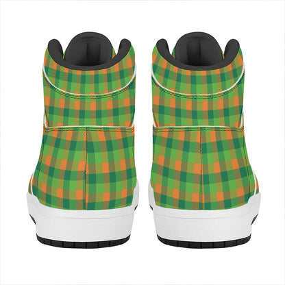 Shamrock Plaid St. Patrick's Day Print High Top Leather Sneakers