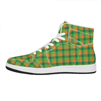Shamrock Plaid St. Patrick's Day Print High Top Leather Sneakers