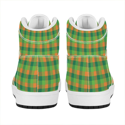 Shamrock Plaid St. Patrick's Day Print High Top Leather Sneakers