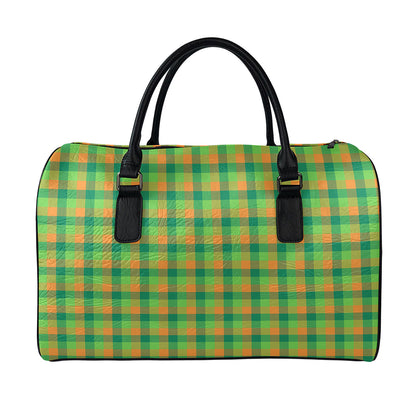 Shamrock Plaid St. Patrick's Day Print Leather Duffle Bag